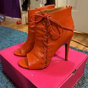 Orange peep toe booties